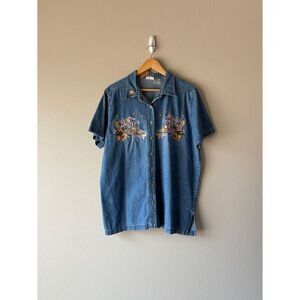 bobbie brooks embroidered short sleeve button front